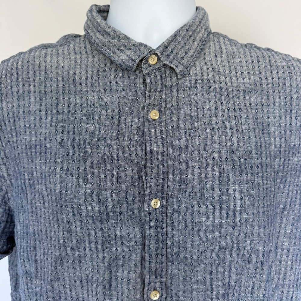 Scotch & Soda Mens XXL Linen Blue Micro Print Short Sleeve Button Down Shirt - Picture 2 of 12
